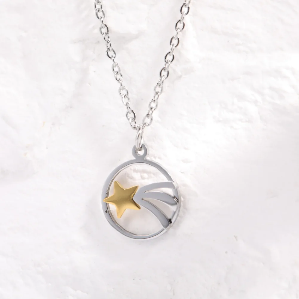 

2023 New Meteor Necklace Round Star Sweater Chain Pendant Choker Stainless Steel 18k Women's Neck Chain Jewelry Party