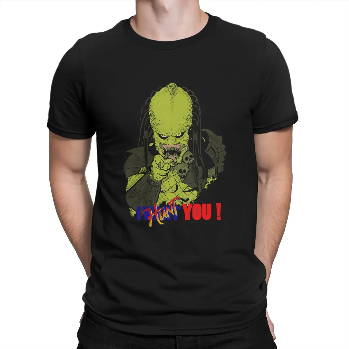 

Casual I Hunt You T-Shirt for Men Crew Neck Pure Cotton T Shirt Aliens VS Predator Game Short Sleeve Tees Classic Tops