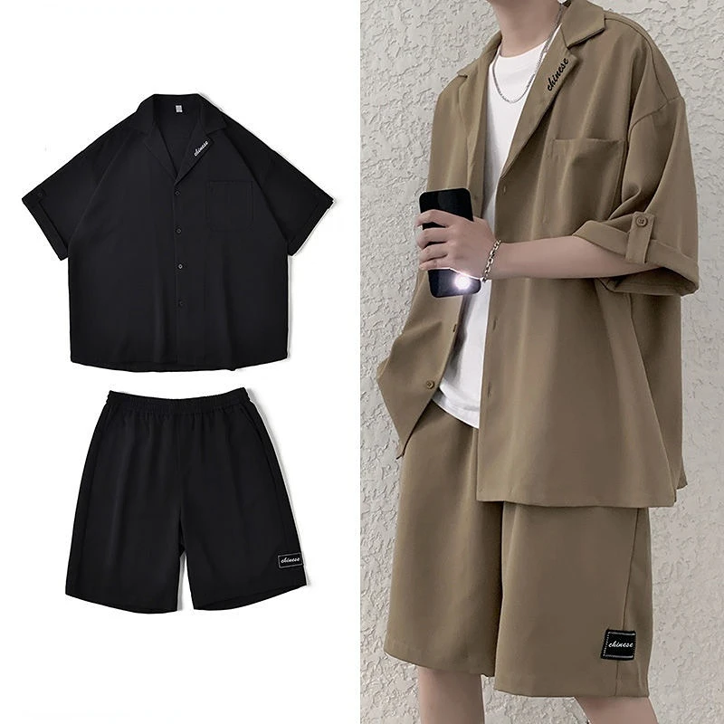 2023 Summer New Men Clothing Set England Style Suit Mens Loose Casual Short Sleeve Shorts Designer Clothes Thin Two Piece Set