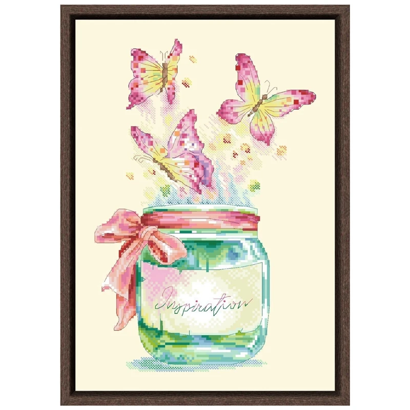 

Inspiration bottle cross-stitch package butterfly 18ct 14ct 11ct light yellow cloth cotton embroidery DIY handmade needlework