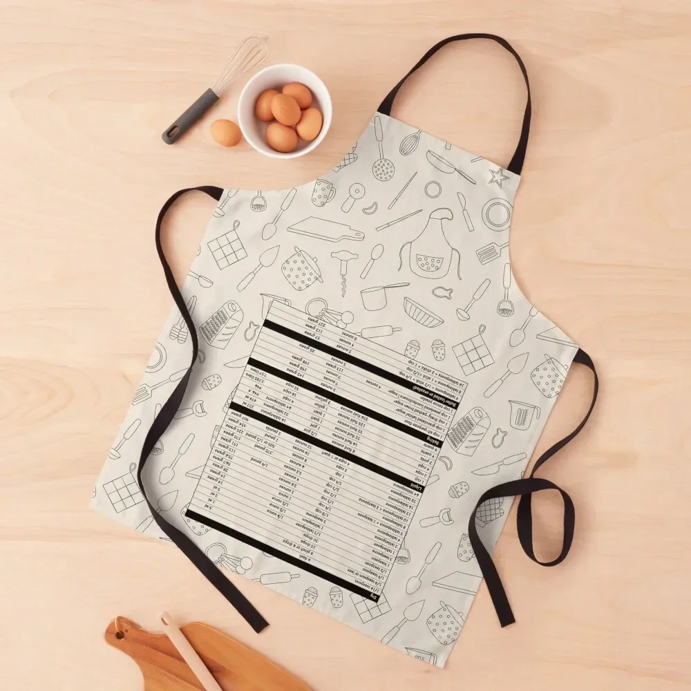 Фартук с таблицей преобразования приготовления и выпечки водонепроницаемый для