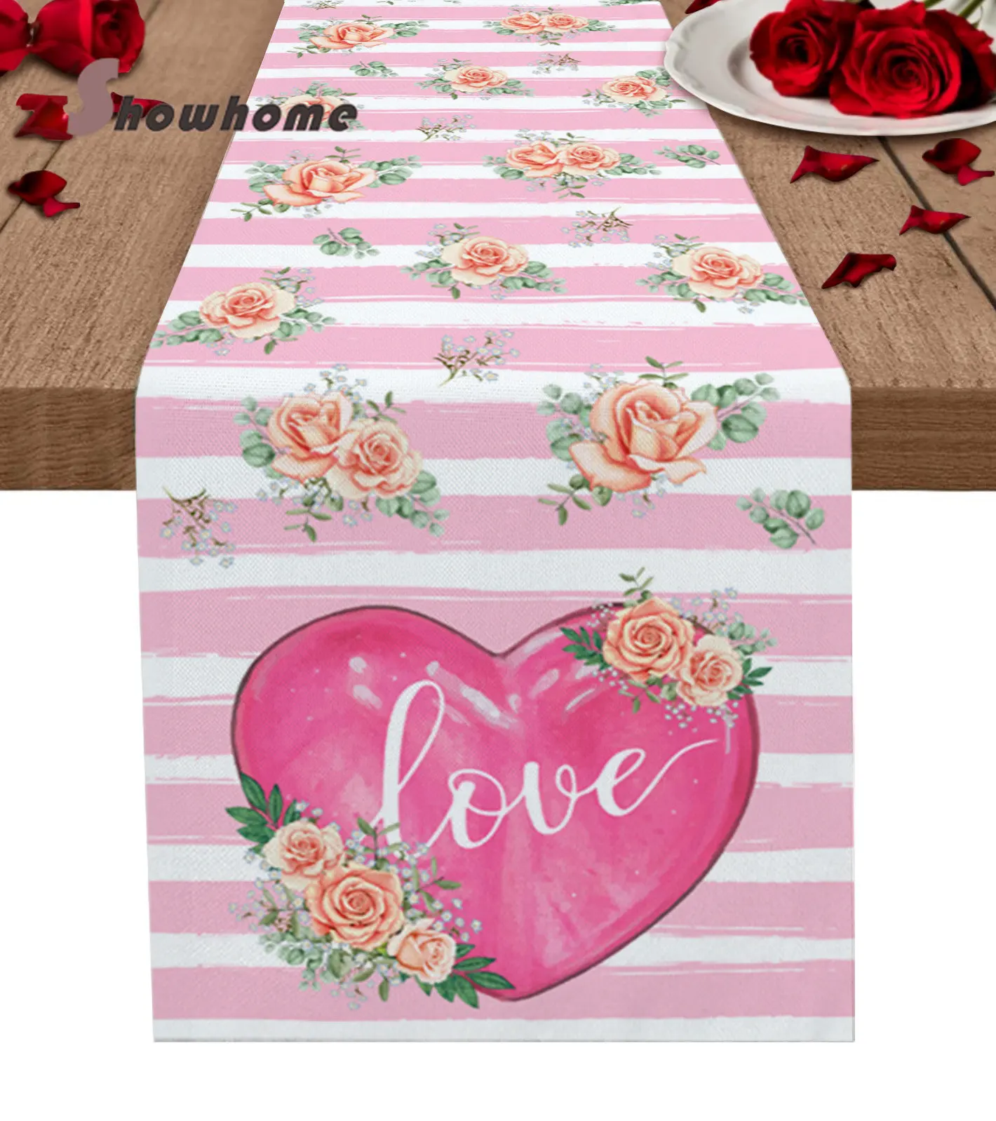 

День Святого Валентина, любовь, акварель, цветок, полосатая настольная дорожка, декор для отеля, вечеринки, обеденный чехол для стола