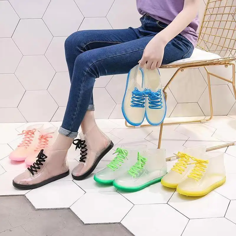 

Transparent Sandals Women Flat Shoes Plus Cotton Socks Waterproof Rain Boots Breathable Camouflage Booties Autumn Casual Shoes