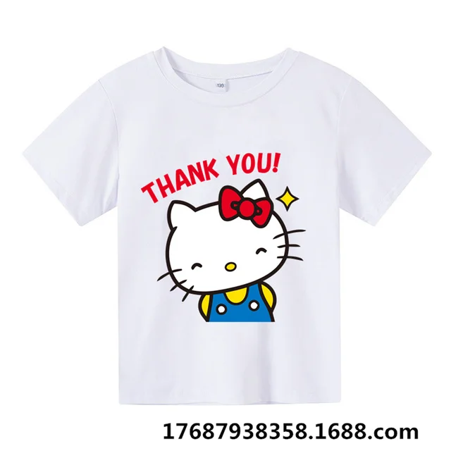 

Футболка Kawaii Hello kitty для девочек, одежда для маленьких мальчиков, модная одежда для маленьких мальчиков, шорты с коротким рукавом, повседневн...