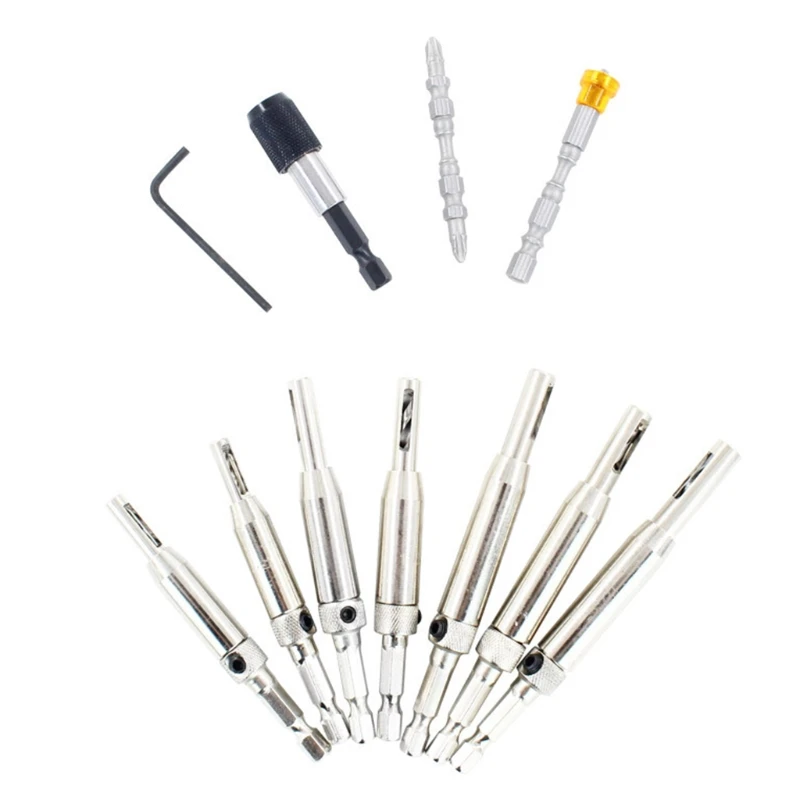 

Self Centering Hinge Drill Bits with Hex for KEY Set Woodworking Hole Puncher Guide