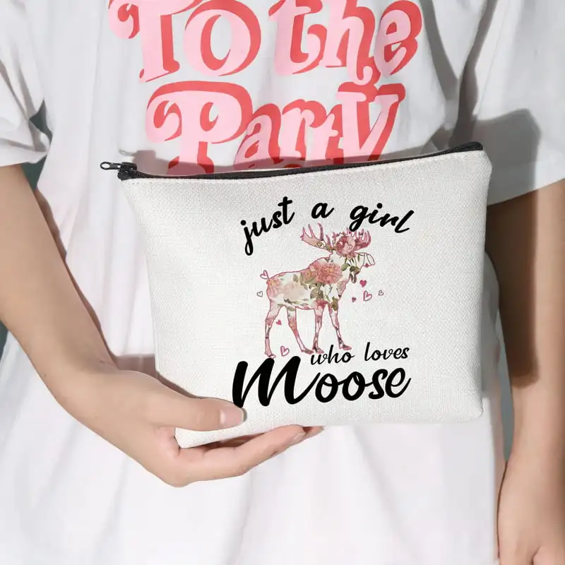 Funny Animal Lover Makeup Zipper Pouch Bag Gift For Women Girls - Just A Girl Who Loves Moose Make Up Cosmetic Bag For Moose Lov