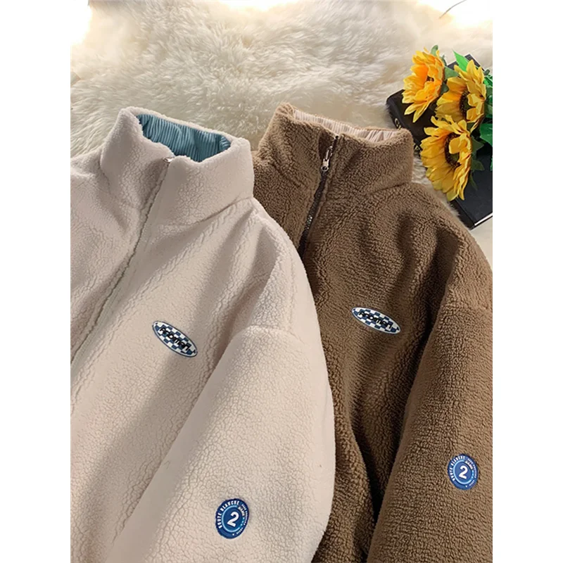 2022 Winter Women Corduroy Jacket Vintage Lamb Fleece Cotton Parkas Coat Fashion Thick Warm Clothes Loose Double-sided Outerwear