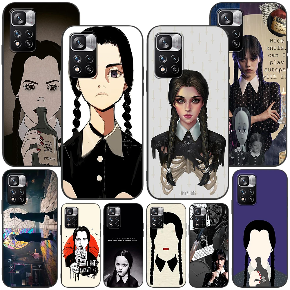 

Wednesday Addams Tv Case for Xiaomi Redmi Note 9S 9 8 10 11 Pro 9C 9A 7 8T 7A 8A 10S 11T 11E 9T Black Soft Silicone Phone Cover