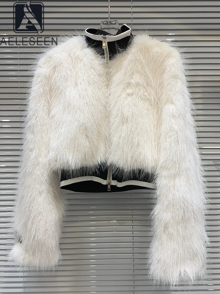 

AELESEEN высокое качество осень зима пальто 2023 Женская мода подиумный искусственный мех белая водолазка теплая Роскошная хлопковая подкладка куртка