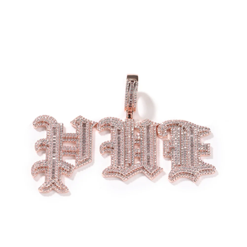 Uwin Custom Old English Letters Pendant Latin Alphabet Necklace For Women Iced Out Cubic Zirconia Personalized Fashion Jewelry