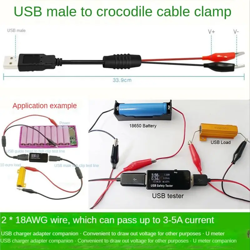Фото A01E-2 шт. USB-кабель с зажимами типа «крокодил» (папа/мама) для USB-тестера, измерителя напряжения постоянного тока, амперметра, измерителя емкости и мощности №4