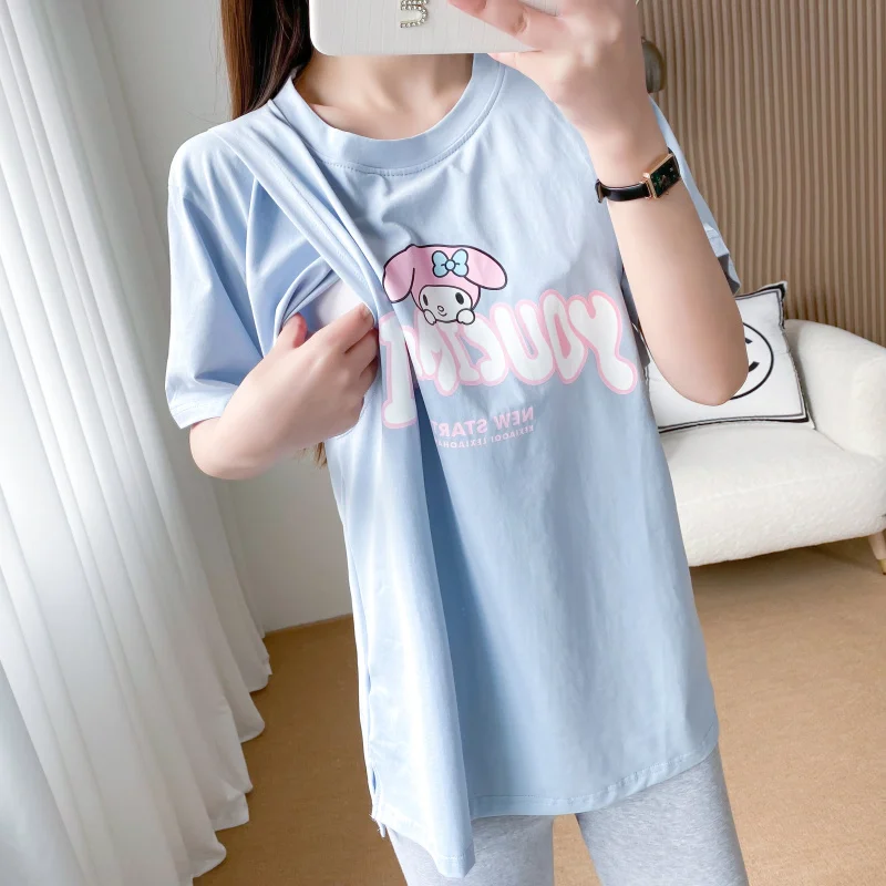 Solid Color Rabbit Pattern Baby Carrier T-shirt For Nursing Mother Wear Top Cotton Loose Pregnant Women Clothes  8607