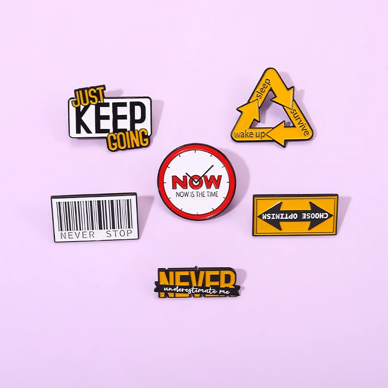 

Funny Just Keep Going Enamel Pin Loop Arrow Lapel Badge Metal Decorative Slogan Pins Jewelry for Backpack Accessories Brooches