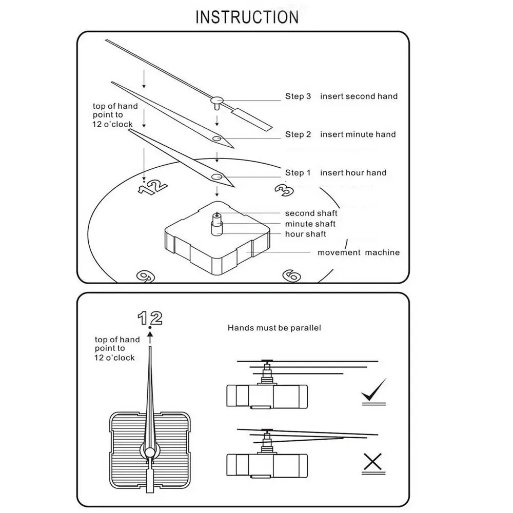 Тихие черные часы часовой механизм сканирование секунд с 4 комплектами