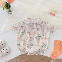 summer baby clothes 0 18m baby girls short sleeve bodysuits newborn floral rompers children infant turn down collar jumpsuits