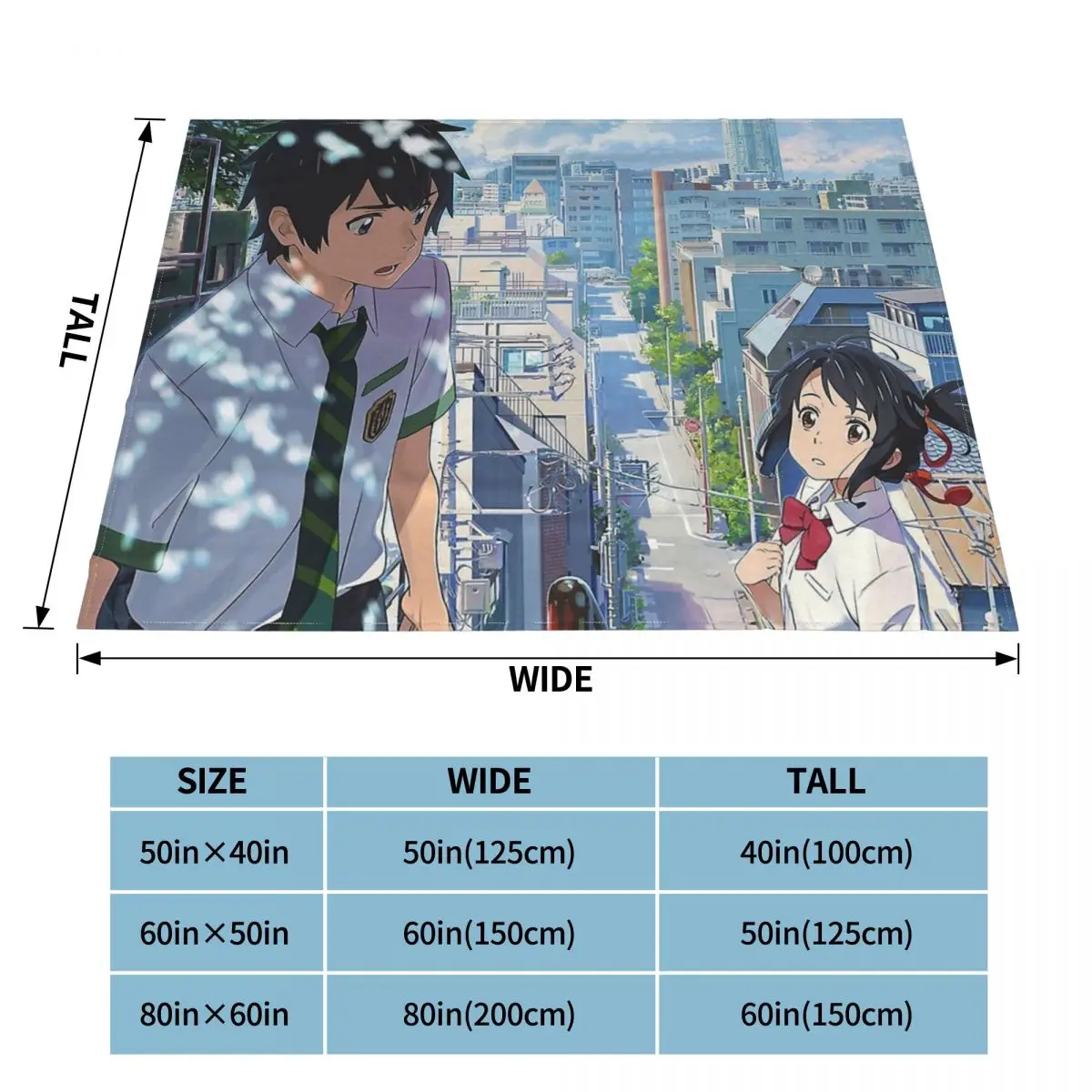 Одеяло из фланели с надписью Makoto Shinkai Tachibana Taki Miyamizu Mitsuha |