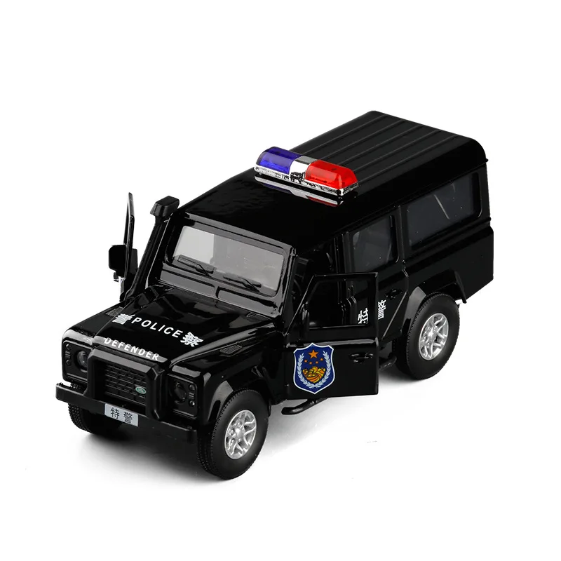 

1:36 Land Rover Defender Guard Police Car Simulation Open Door Pull Back Alloy Car Model Car Model Toys For Children Gifts F279