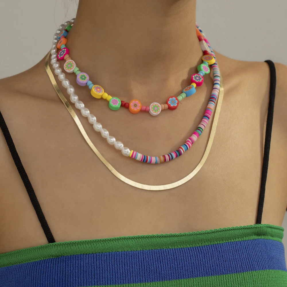 VG 6 YM богемное ожерелье-чокер из бисера для женщин глиняный цветок кулон цепочка