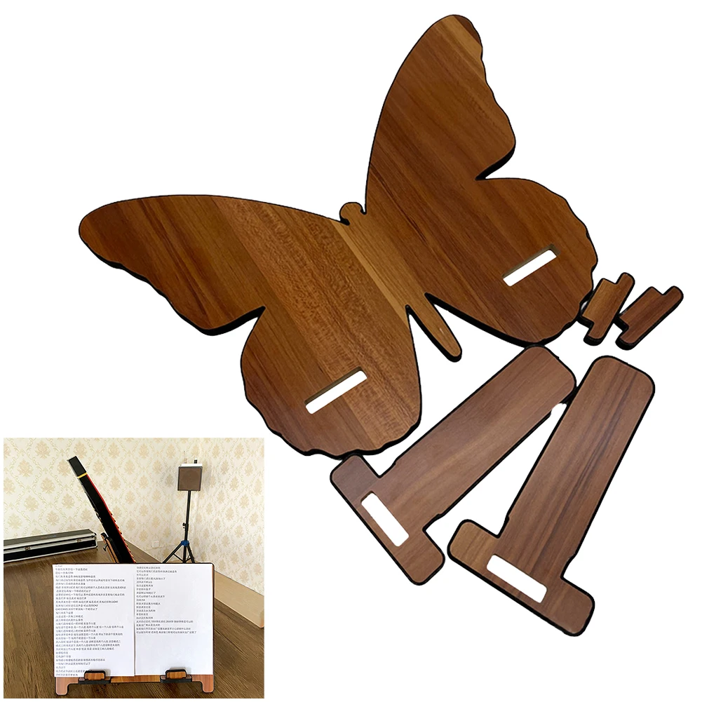 Wooden Tabletop Sheet Music Reading Book Stand Tablet Bracket Butterfly Shape Stand For Music Scores Recipes Cooking Reading