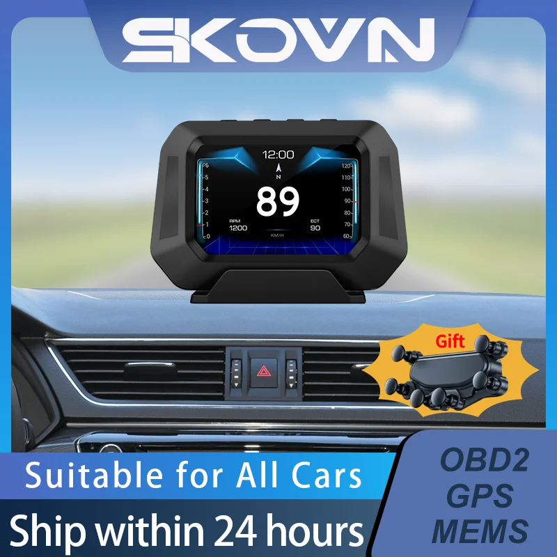 

Newest Car HUD OBD2+GPS MEMS Multi-Function Dashboard Head Up Display Smart Car Speedometer Auto Gauge Alarm Water Temp System
