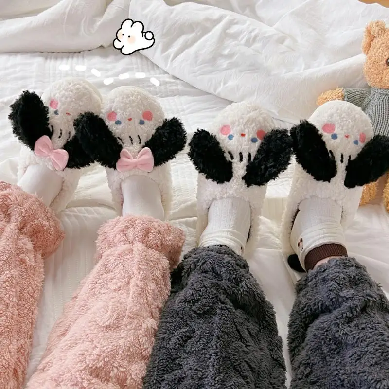 

Sanrio Slipper Pompompurin Pachacco Cartoon Kawaii Cute Comic Fluffy Winter Warm Girl Casual Indoor Slippers