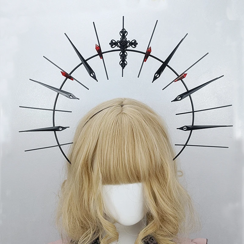 

Женский черный головной убор ручной работы KC, Готическая Лолита, крест в стиле стимпанк, головной убор, богиня солнца