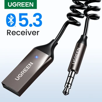 UGREEN-블루투스 Aux 어댑터 무선 자동차 블루투스 수신기 USB 3.5mm 잭 오디오 음악 마이크, 자동차 스피커용 핸즈프리 어댑터