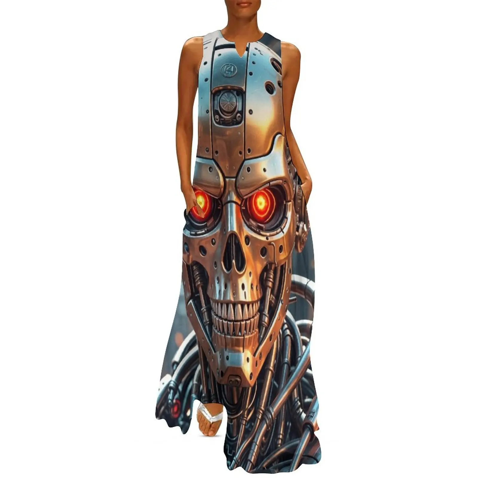 Прохладное футуристическое длинное платье Cyborg Killer Robot женское летнее 2025