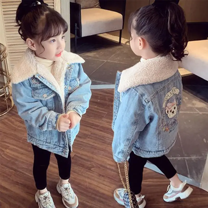 

Girls Kids Coat Jacket Overcoat 2022 Jean Warm Thicken Plus Velvet Winter Teenager School High Quality Children's Clothing