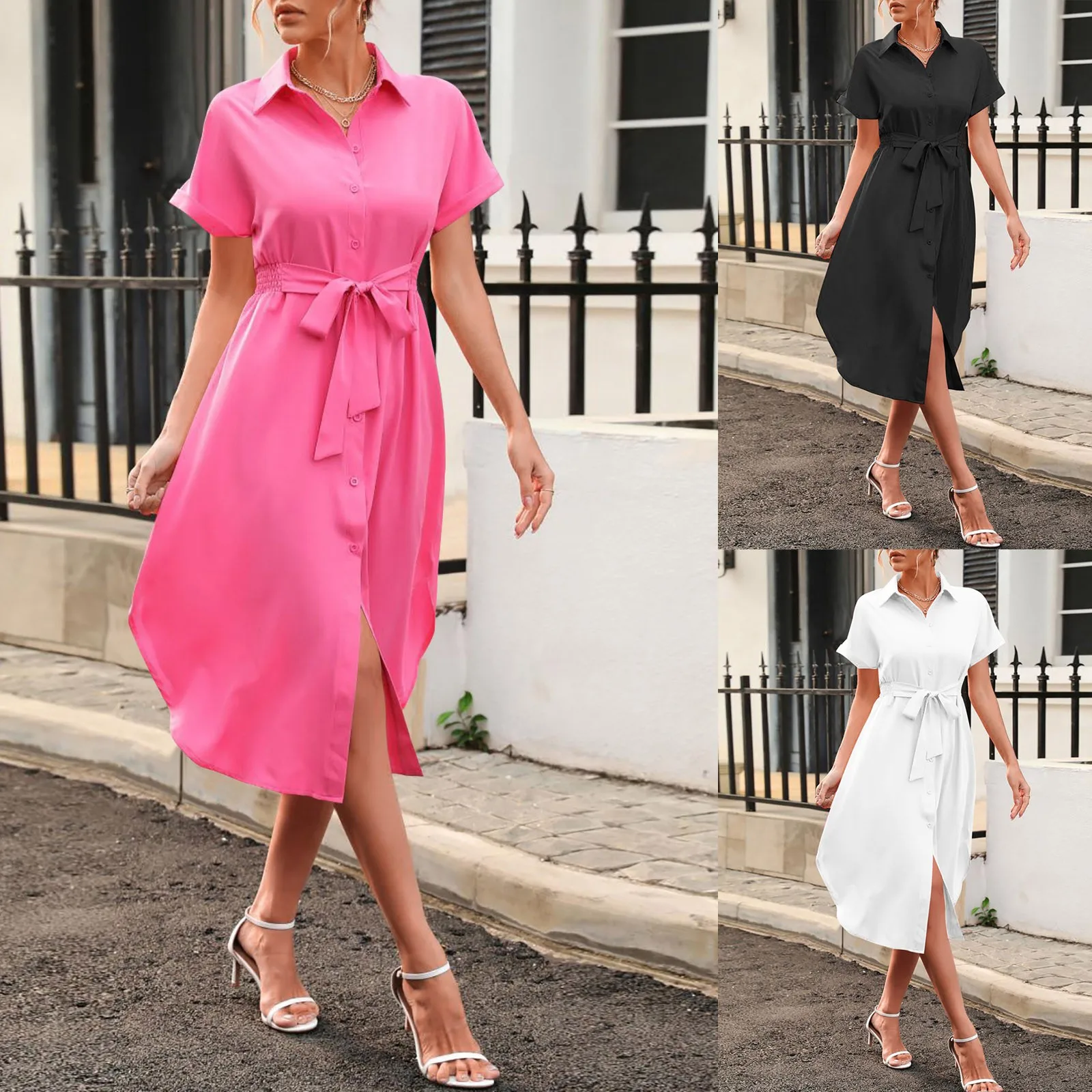 Женское платье летнее Повседневное платье-рубашка на пуговицах с коротким
