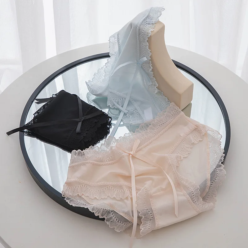 Women Sexy Lace Panties Temptation Bow Underpant Breathable Soft Lingerie Female Transparent Hollow Underwear Female NK12