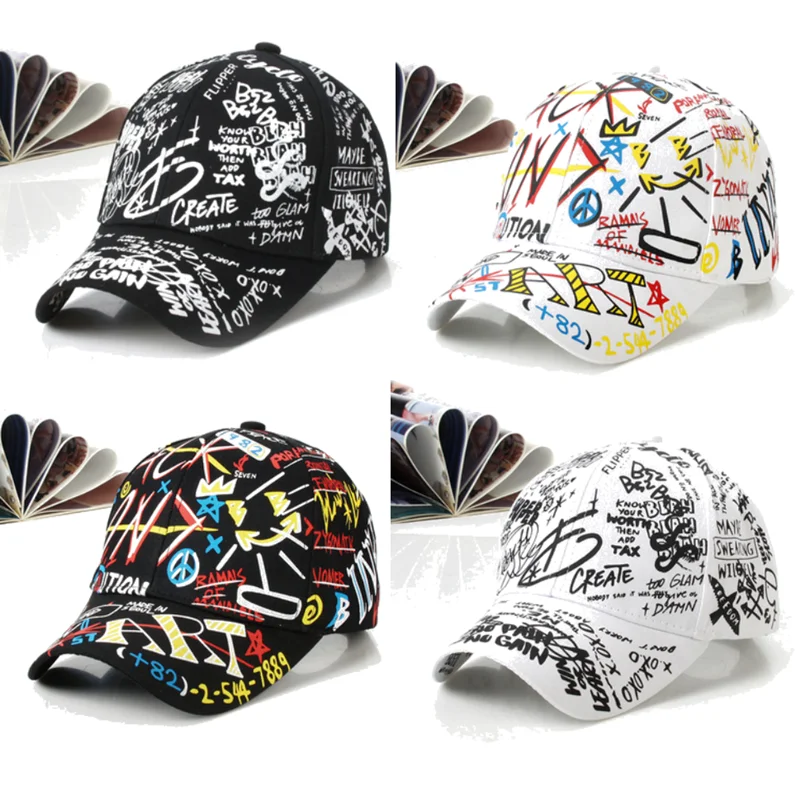 

Hot Sale Fashion Graffiti Printing Tennis Caps Adjustable Letter Cool Hat Outdoor Cotton Shade Hat Men Women Summer Caps