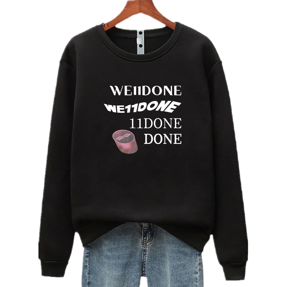 WE11DONE Unisex Printed Long Sleeve Crew Neck Pullover Casual Sweatshirts