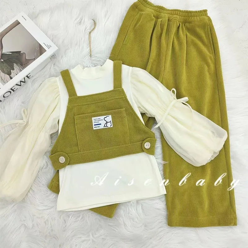 

3Pcs Girls Clothing Sets Autumn Spring Fashion Long Sleeve T-Shirt Vest Pants Kids Clothes Girls Suit Designer Clothes Kids 3-9Y