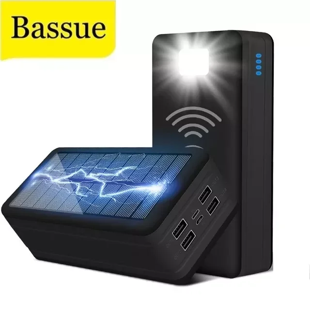 

NEW2023 99000mAh Wireless Solar Power Bank Portable Charger Large Capacity 4USB LEDLight Outdoor Fast Charging PowerBank Iphone