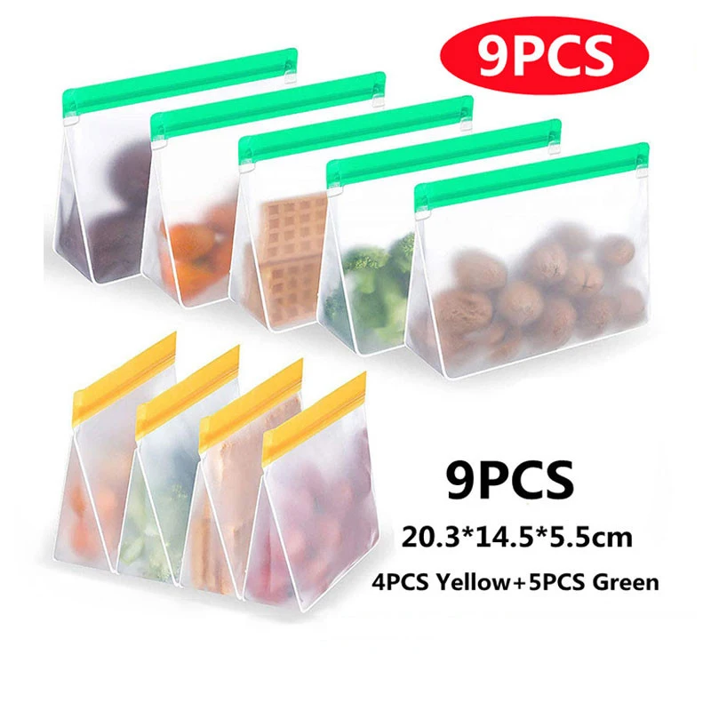 

Reusable PEVA Food Bag Freezer Stand Up Storage Silicone Leakproof Top Kitchen Organizer Fresh Frosted Preservation Frozen Fruit