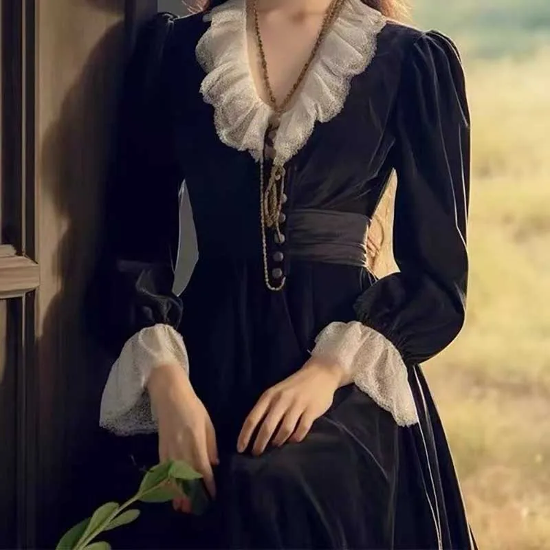 Женское винтажное платье-миди с кружевом