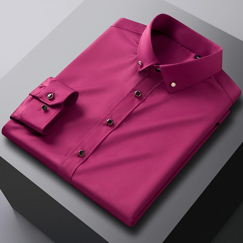 Мужская стрейчевая рубашка с длинными рукавами цвет в ассортименте