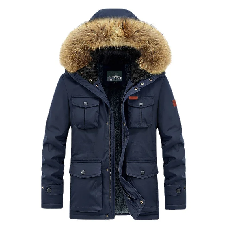 Oversized Mid-length Plus Velvet Winter Coat Men  Casual Detachable Hooded Thick Warm Jackets Outdoor Waterproof Jacket  Parkas