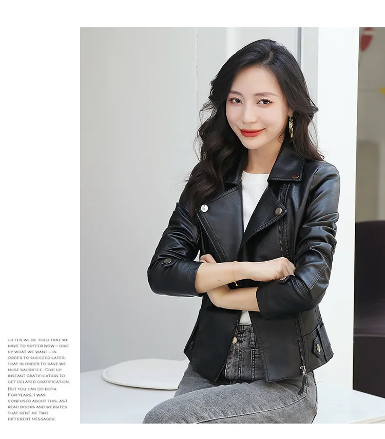 2022 Autumn Women's PU Motorcycle Leather Women's Short Korean Slim Fit Coat Skinny Leather Jacket Beige White Leather Top