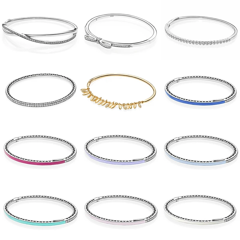 

Sparkling Bow Entwined Radiant Hearts Twinkling Forever Bangle Fit pan Bracelet 925 Sterling Silver