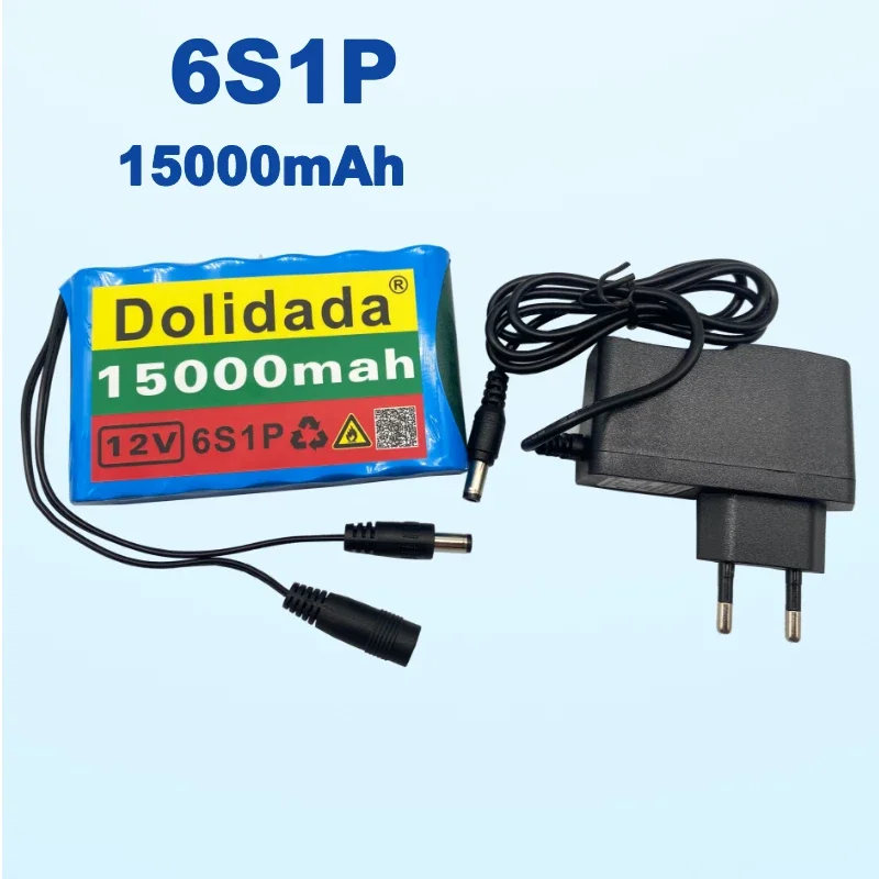 

Portable Super 12V 6S1P 15000mah battery Rechargeable Lithium Ion battery pack capacity DC 12.6v 15Ah CCTV Cam Monitor + charger
