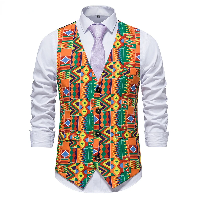 

Men's Tribal Graphic Printed Suit Vest 2022 Brand New Slim Fit Tuxedo Vest Sleeveless Waistcoat Hippie