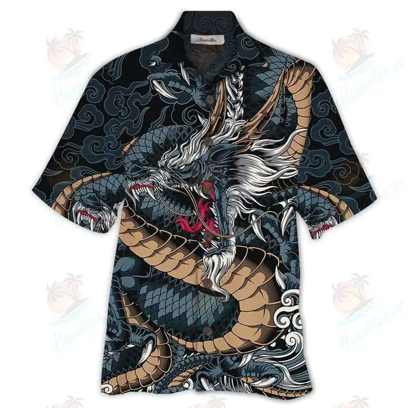 Camisa de dragón con estampado 3D para hombre y mujer, camisa cubana de manga corta de estilo chino, ropa de calle informal Vintage, nueva