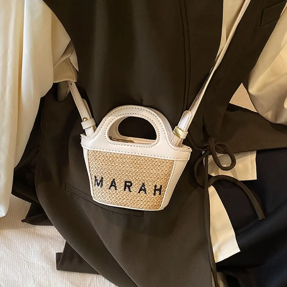 

Соломенная Сумка с надписью, милые плетеные Сумки из искусственной кожи с вышивкой для женщин, маленькая дорожная сумка в богемном стиле