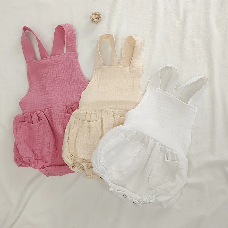 

Cute Newborn Baby Girl Simple Cool Sling Jumpsuit Solid Cotton Sleevesless Bodysuit One Piece Infant Outfits Kid Clothes