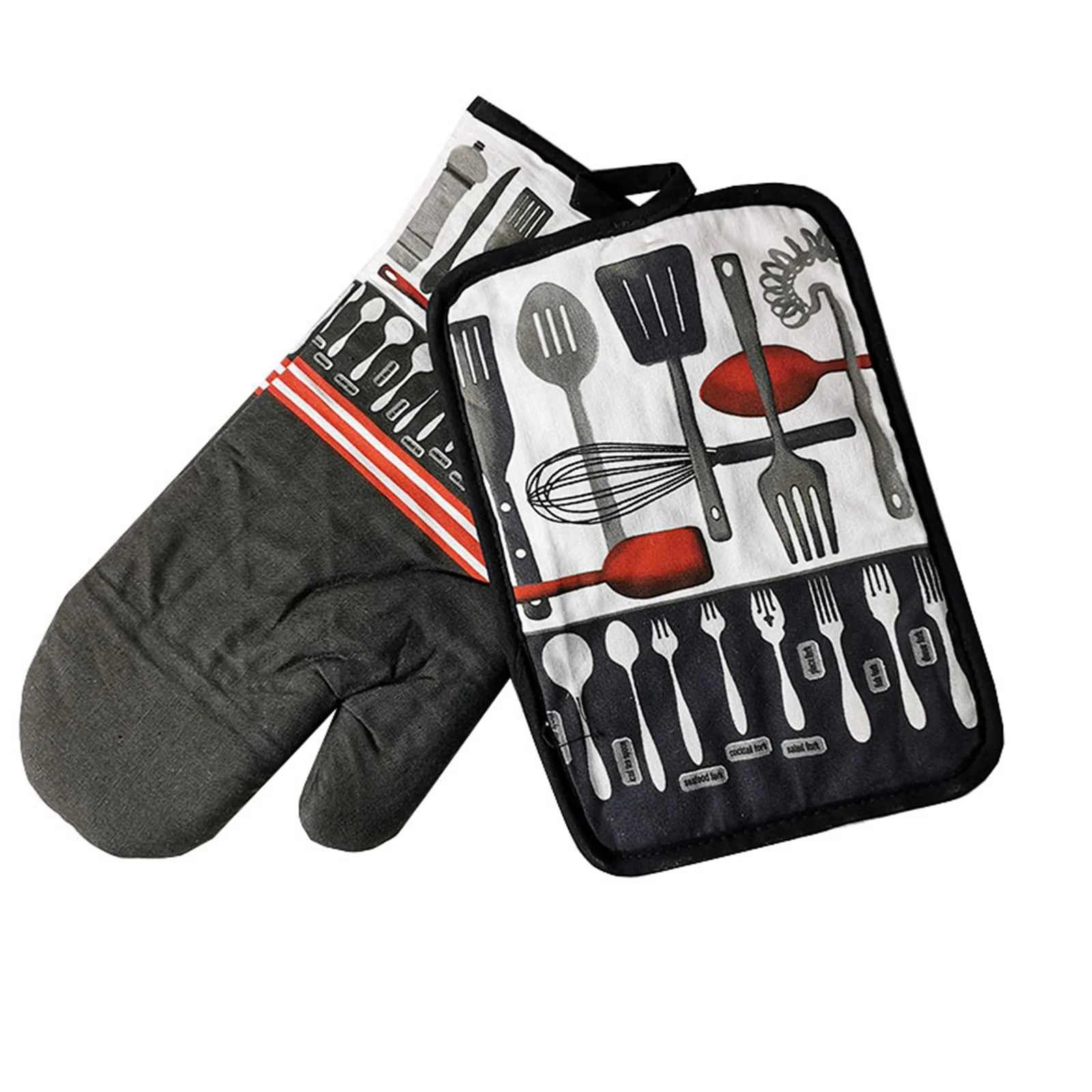 

Microwave Oven Gloves Mitts Pot Pad Heat Proof Protected Baking Gothic Skull Style Flexible Cooking Oven Mitts
