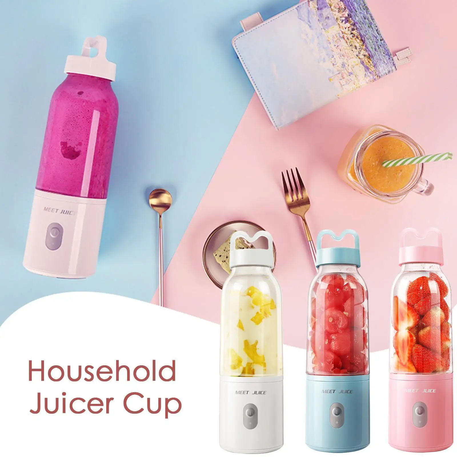 

Portable Juicer Cup Juicer Fruit Juice Cup Automatic Small Use Blade Home Processor Usb Charging Food 6-blade Electric Juic I9q1