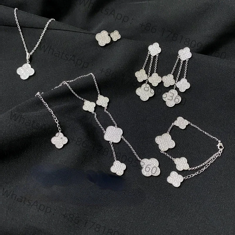 MDLFES Moissan Diamond Style Versa Seiko Полный бриллиант Четырехлистный цветок Ожерелье Серьги с