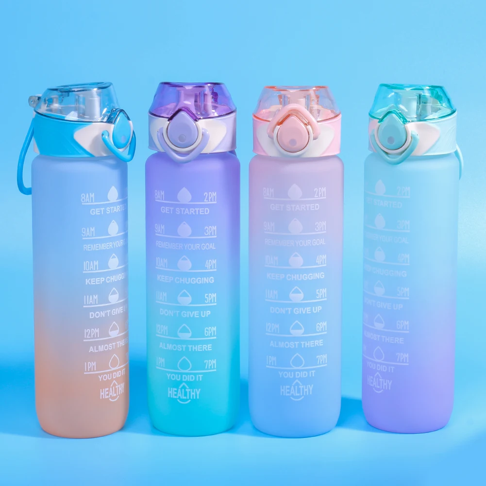 

Portable Water Bottle Water Cups Sports Frosted Water bottle 1.0L with Time Maker Leak-proof Cup for Exercising Fitness Travel
